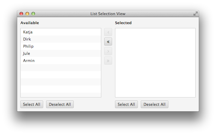 Screenshot of ListSelectionView