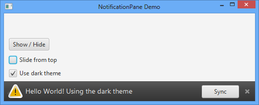 Screenshot of NotificationPane - Dark theme from bottom