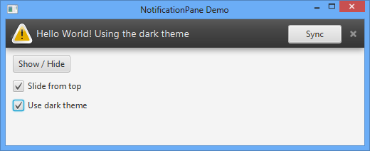 Screenshot of NotificationPane - Dark theme from top
