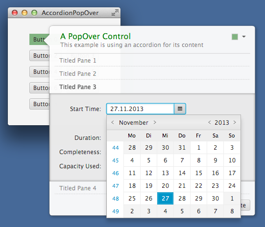Screenshot of PopOver containing an Accordion