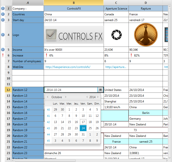 Screenshot of SpreadsheetView